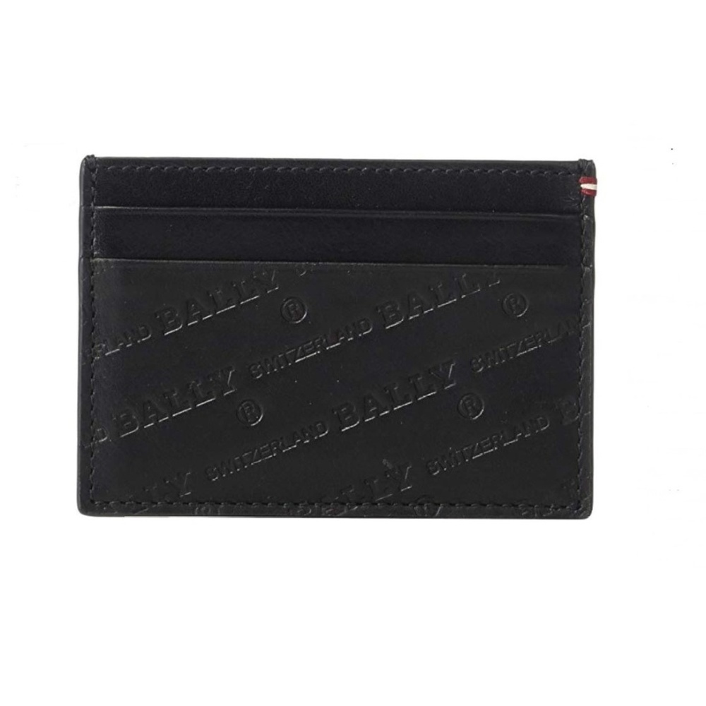 Bally Black Leather Embossed Card Case Made In Italy